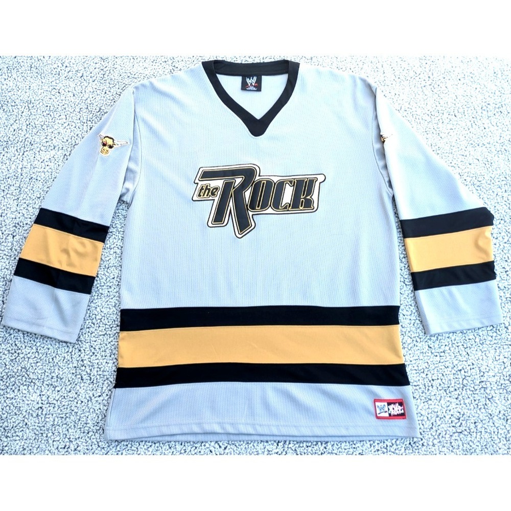 Vintage 2004 WWE The Rock Grey #1 Contender Hockey Jersey Size Large